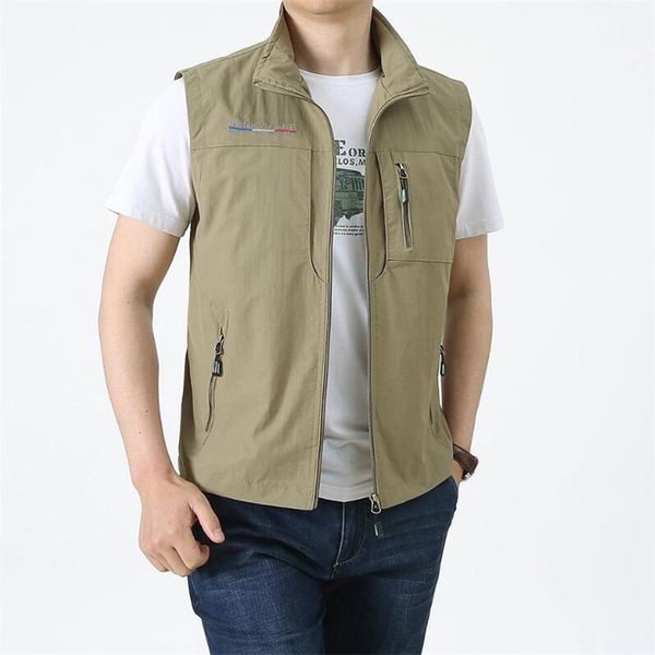 

men's vests multi-pockets light-weight functional tactical waistcoat vest outdoor hiking fishing quick-dry sleeveless jacket size 6xl, Black;white