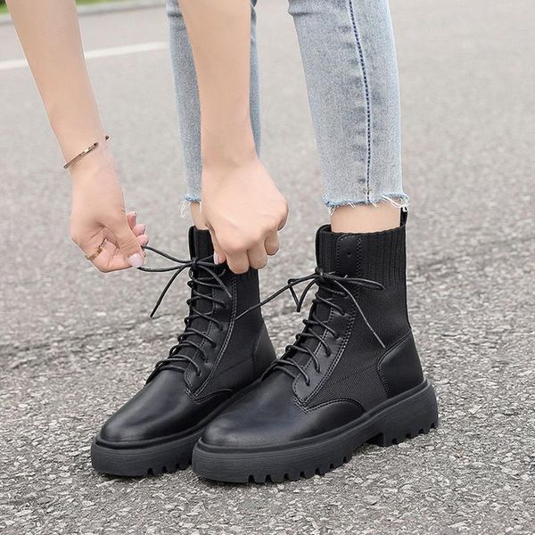 

boots women's autumn 2021 socks wild british style breathable handsome motorcycle short children, Black