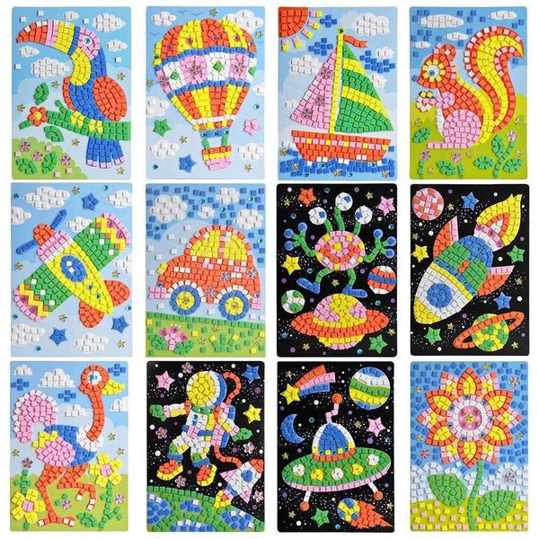 48 Stile all'ingrosso per bambini squisito EVA fatto a mano in cristallo con diamanti e adesivi in carta incolla pittura mosaico 3D Puzzle giocattoli per bambini