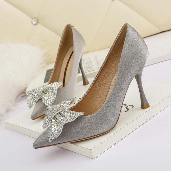 

dress shoes fashion crystal bow-knot woman pumps shallow slip on party talons hauts pointed toe stiletto ultra-high heels women 34-40, Black