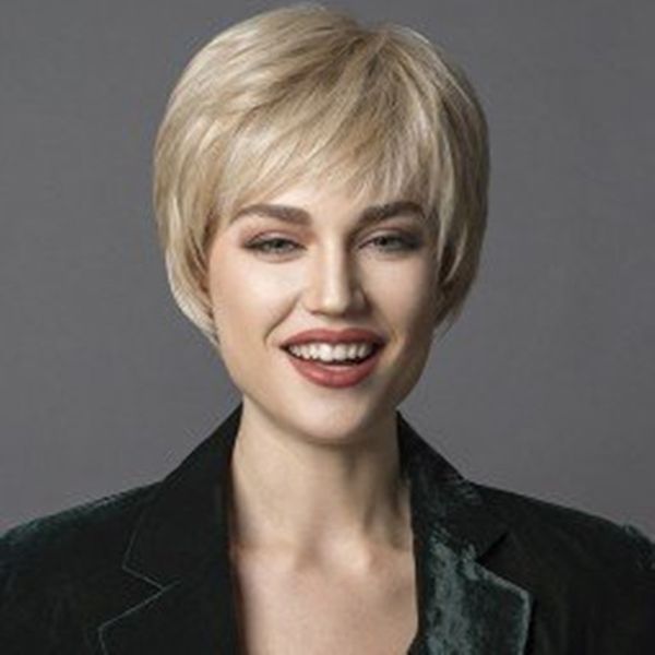 

ladies short blonde straight wig with side part bangs synthetic wig for women daily party use, Black