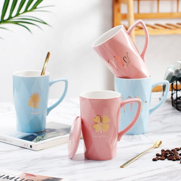 

mugs creative european couple cup ceramic coffee with cover spoon holiday gift set