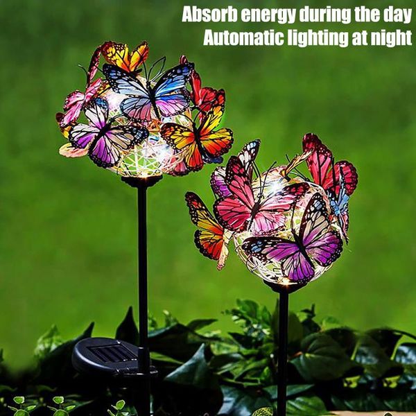 

garden decoration outdoor led solar colored flower butterfly multifunctional ground plug light tools decorations