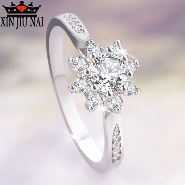 

cluster rings sell silver white goldwedding ring sunflower snow-flake inlaid stone anel de ouro fine fashion christmas jewelry size 6-10, Golden;silver