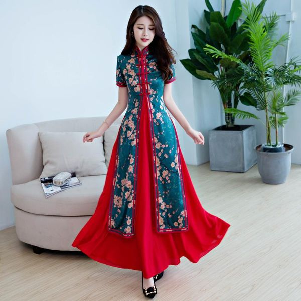 

ethnic clothing women's cheongsam dress, traditional chinese evening natural silk, elegant, women, spring and summer, Red