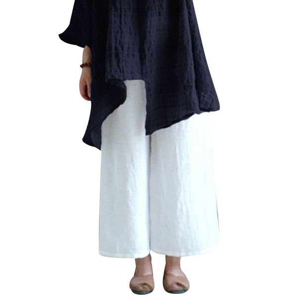 

loose women's pants casual white black cotton linen women spring high waist wide leg plus size summer trousers 210428, Black;white