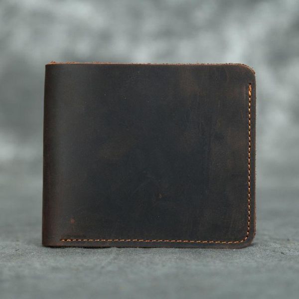 

luxury men's brand leather wallet small purse vintage crazy horse male short money pouch gift for man retro bag wallets, Red;black