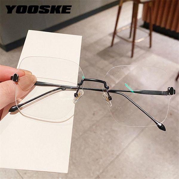 

frameless trimming anti blue glasses frame men women square eyeglasses metal clear lens myopia spectacles frames fashion sunglasses, Black