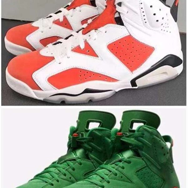 

6 orange basketball men 6s green suede sneakers with shoes box, Black