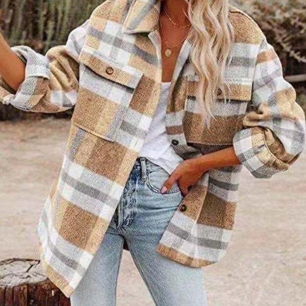 

women's wool & blends 2021 long sleeved loose plaid shirt tweed coat female cashmere fall clothes for women womens winter coats, Black
