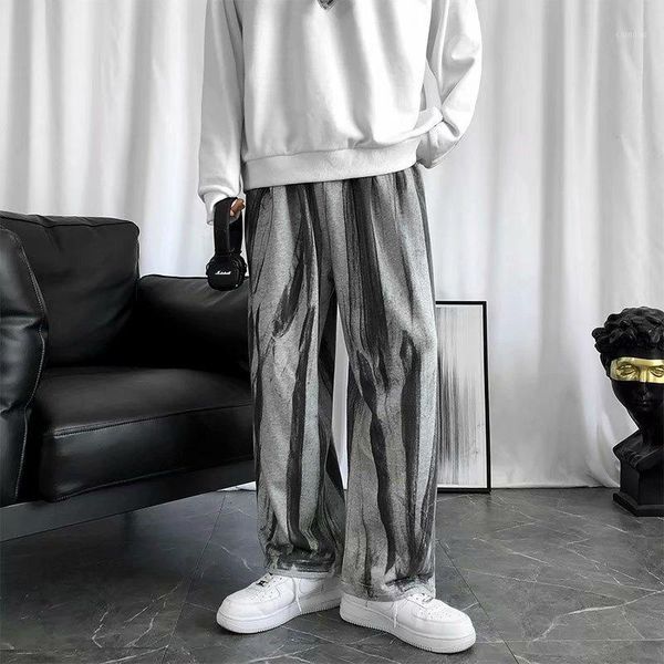 

men's contrast color wide leg pants training jogging stripe black/white plus size comfortable trousers