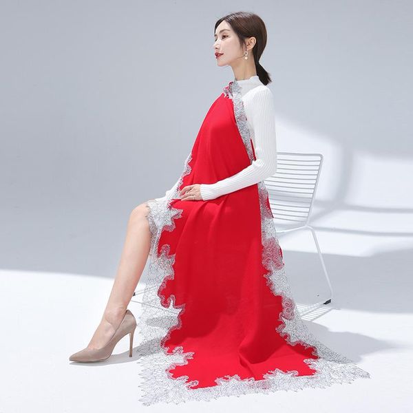 

scarves story official flagship store spring and autumn products wool cashmere scarf female lace oversized shawl, Blue;gray