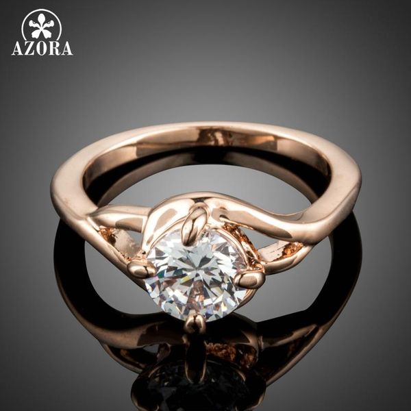 

wedding rings azora clear cubic zirconia rose gold color for women trendy engagement accessorise female classic jewelry gift tr0201, Slivery;golden