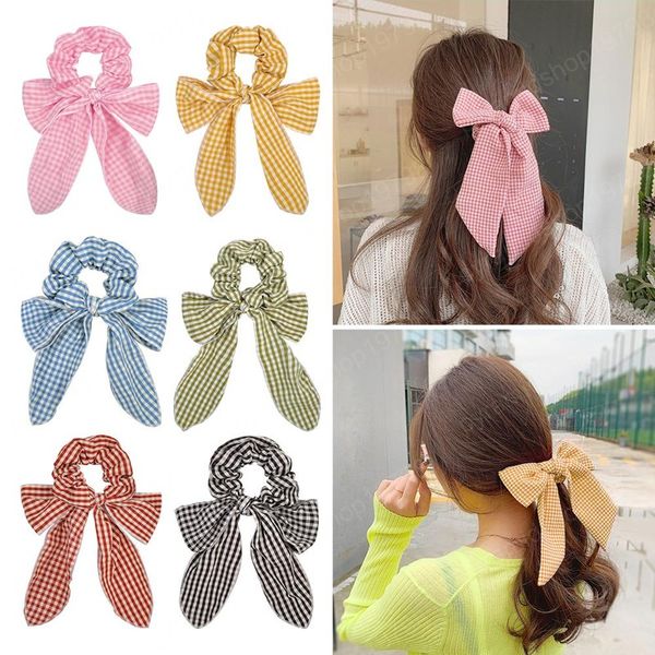 

korean fashions women hair accessories 8 colors girls big plaid scrunchies elastic hairbands ponytail holder scrunchy, Slivery;white
