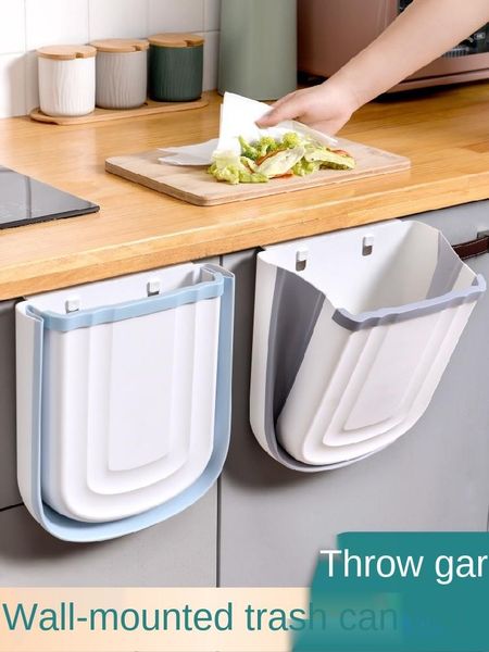 

waste bins kitchen trash can hanging foldable household cabinet door wall extra width hook sink storage basket