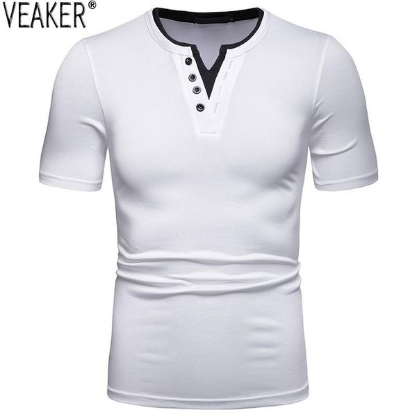 

men's t-shirts 2021 v neck short sleeve t shirt male summer elastic slim fit shirts men black white fitness tshirt s-2xl, White;black