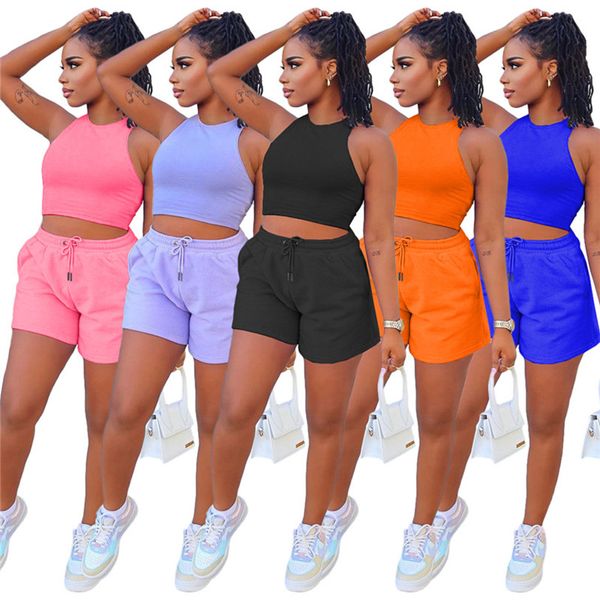 

women tracksuits sleeveless two piece sets t-shirts shorts summer jogging suit s-2xl outfits solid color sportswear casual running clothing, Gray