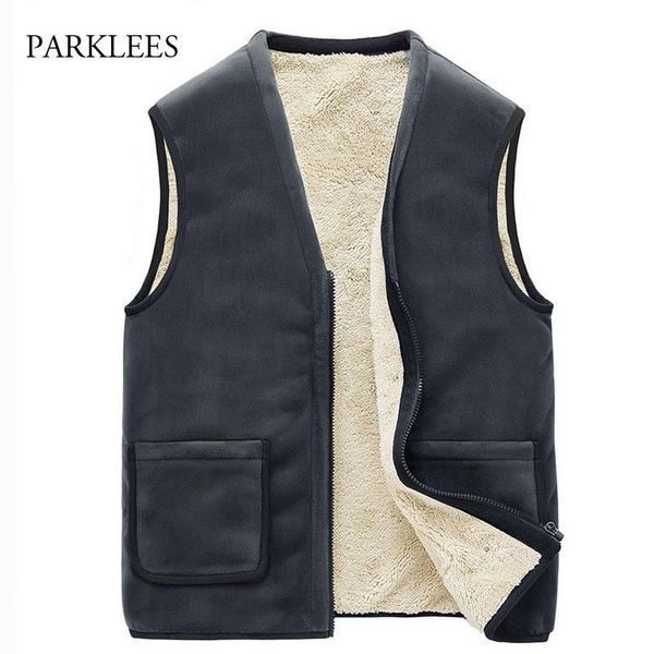 

men's vests winter thick fleece vest men fashion v neck sleeveless mens cotton waistcoat jacket slim warm hommes veste chaqueta hombre, Black;white