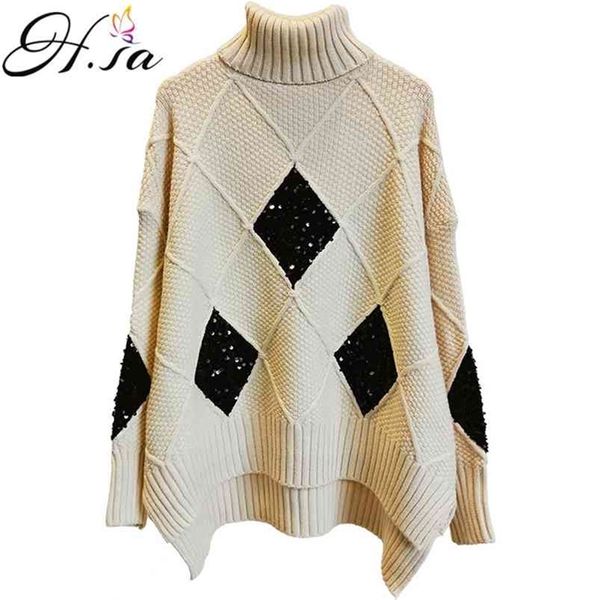 Mulheres Winter Warm Argyle Sweater e Pullovers Sobrevinhas Jumpers de malhas lantejoulas 210430