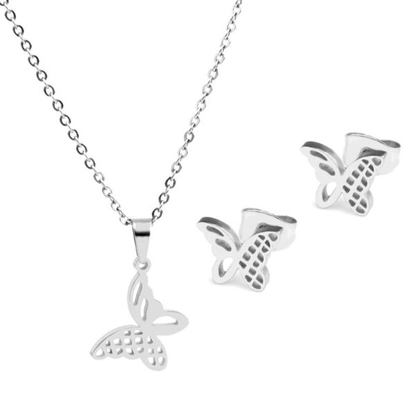 

earrings & necklace butterfly earnail set stainless steel lobster buckle color dainty gifts romantic minimalist for women, Silver