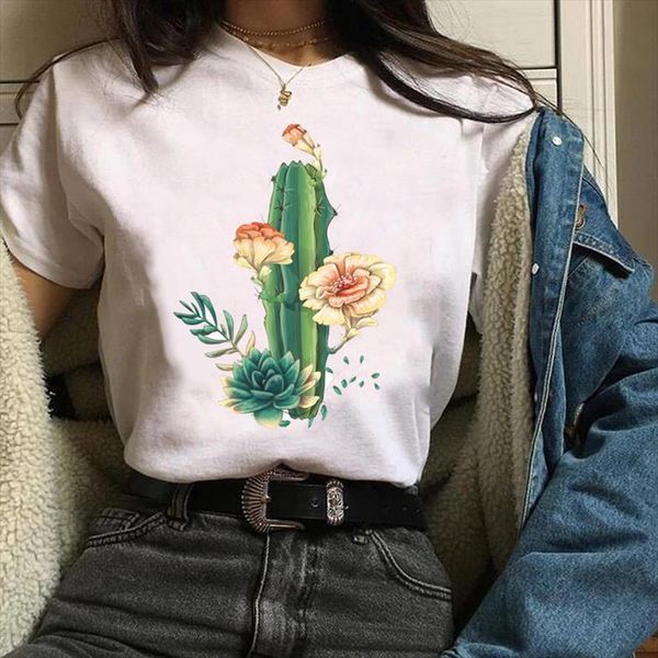 

and women lady tees print men graphic cactus flower plant printing 90s clothes beach cute clothing shirt womens, White;black