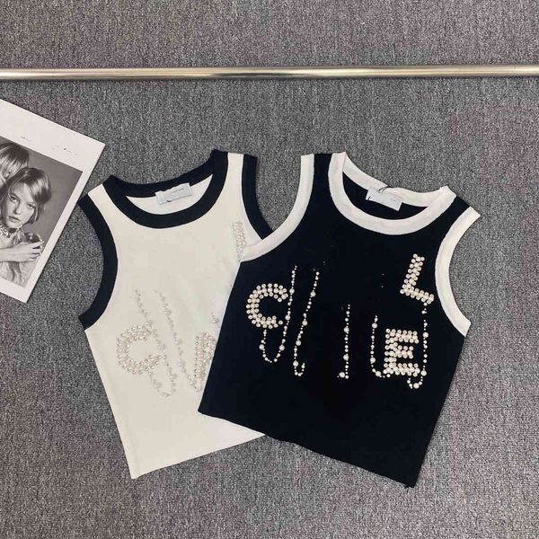 

xin zhilei's new summer diamond pearl letter knitted vest, White