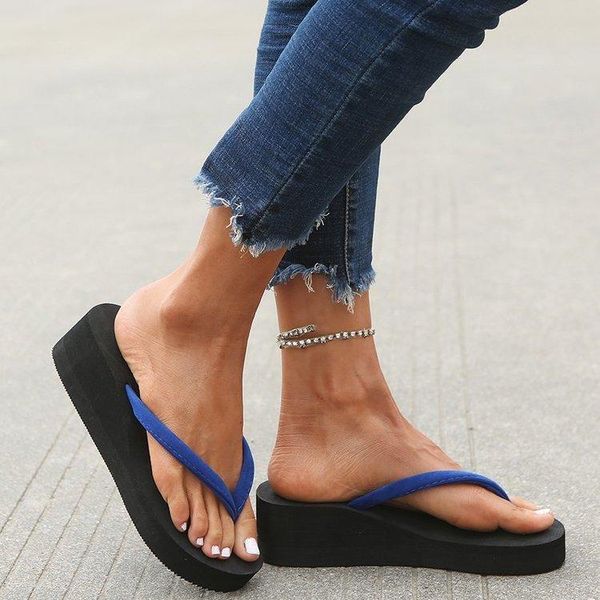 

slippers shoes women on a wedge rubber flip flops ladies' low shale female beach platform pantofle soft hawaiian sabot summer, Black
