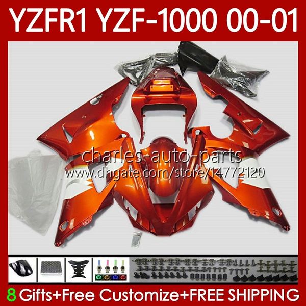 Corpo moto per YAMAHA YZF-1000 YZF R 1 1000 CC YZF-R1 00-03 Carrozzeria 83No.9 YZF R1 1000CC YZFR1 00 01 02 03 YZF1000 2000 2001 2002 2003 Kit carenature OEM bianco arancione