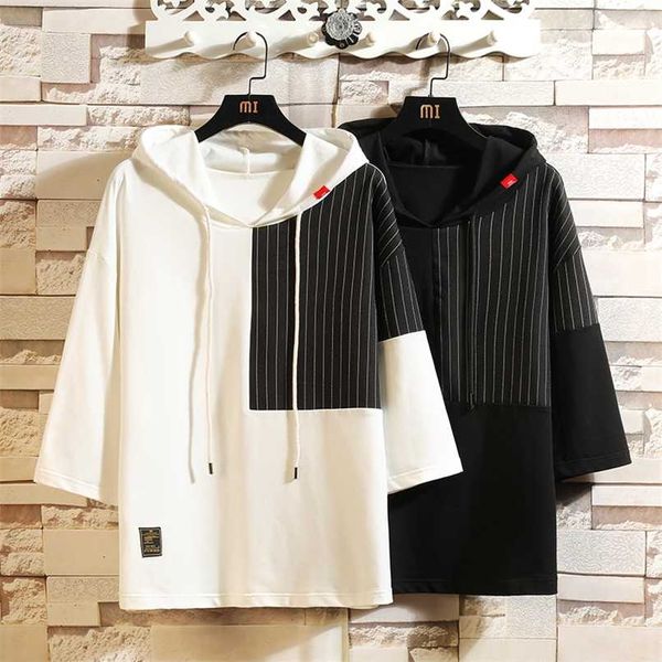 

casual short sleeves hoodies summer black white hip hop loose japanese skateboard casual men's streetwear punk clothes 211014