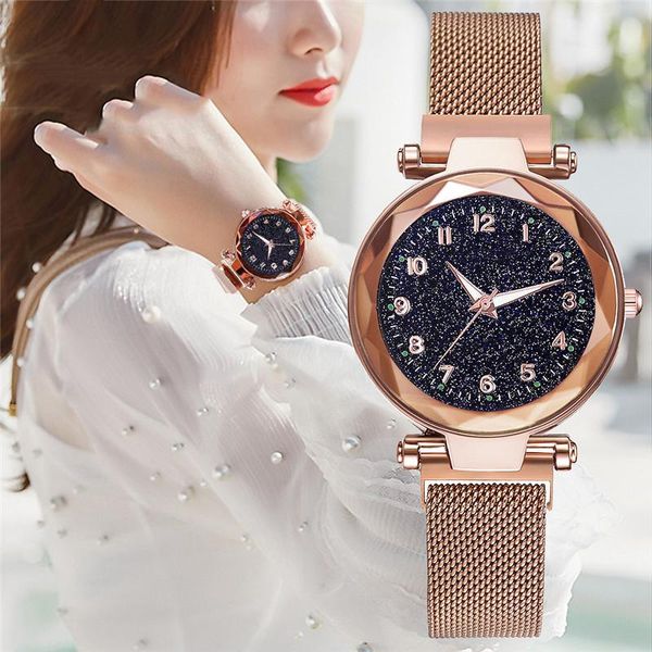 

wristwatches women watches fashion starry sky ladies quartz clock luxury magnetic mesh female wristwatch 2021 watch for gift, Slivery;brown
