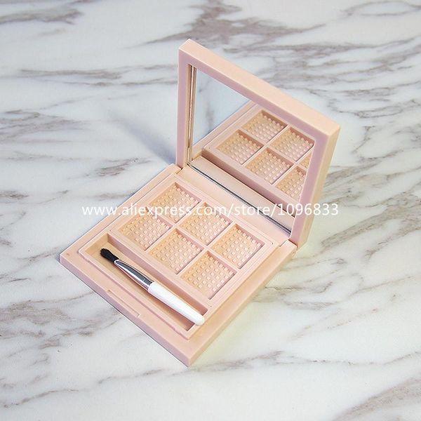 

storage bottles & jars 6 grids square pink eyeshadow case, empty lip gloss container with mirror portable cosmetic compact, 20pcs/lot