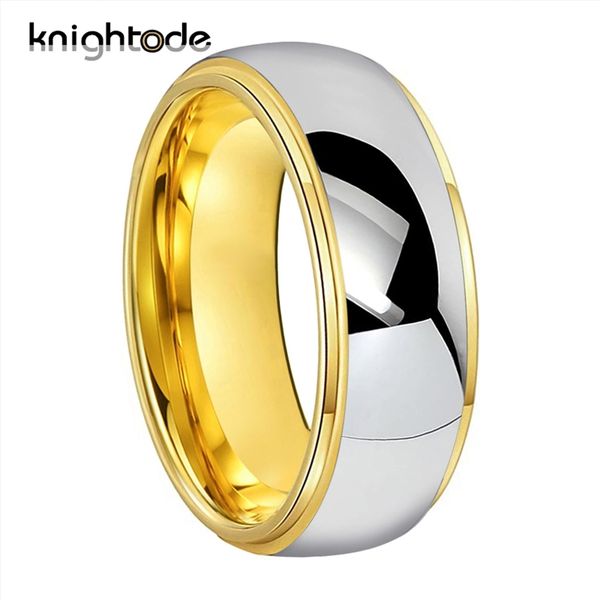 

6/8mm fashion tungsten carbide wedding band for men women engagement ring lover's jewelry gold steped dome polishing comfort fit 211217, Slivery;golden