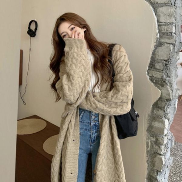 

women's knits & tees long knitted cardigan women casual vintage loose sweater coat solid oversized korean fashionable clothes female ca, White