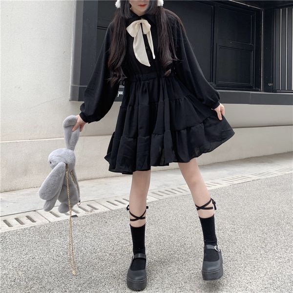 

dress lolita women wearing beautiful kawaii teenage girls the line plied chinese style women's streetwear party clothes t50v, Black;gray