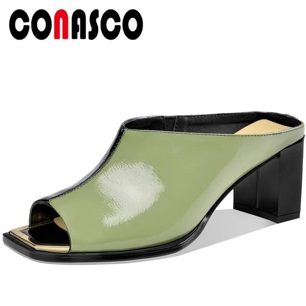 

concise fashion 2021 summer women sandals peep toe slippers genuine leather pumps casual high heels shoes woman, Black