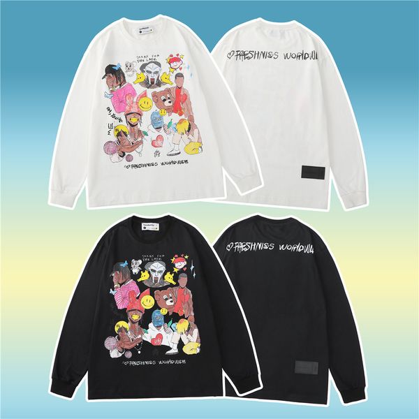

men's t-shirts funny t-shirts, cartoon characters, casual hip-hop long sleeved urban fashion, White;black