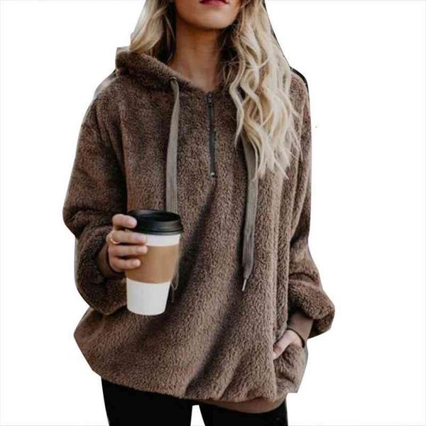 

autumn winter long sleeve plush hoodies women warm solid fluffy hoodies flannel pullover pajama loose hooded sweatshirts, Black