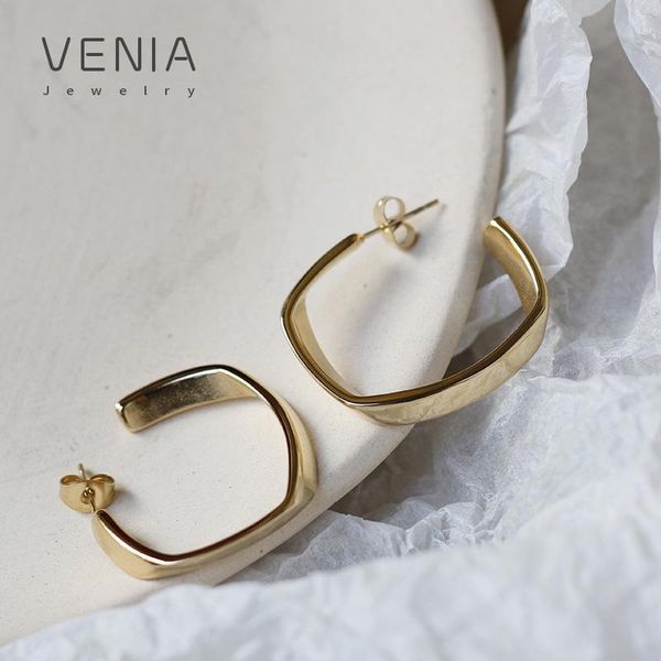 

hoop & huggie venia c shape square ring stud earring for women and men gold plated titanium steel earrings jewelry 2021 trend, Golden;silver