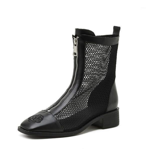 

boots ladies low heels ankle for women summer mesh high black front zipper shoes bottes a talons femme1