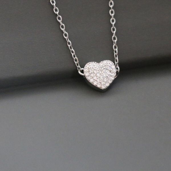 

pendant necklaces simple silver color micro pave cz heart shape necklace for women men trendy steel chain choker collar charm
