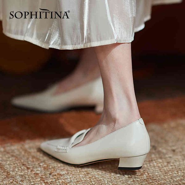 

sophitina loafers female casual square heel handmade solid sewing lady shoes tpr non-slip soles cow leather women's shoes ao102 210513, Black