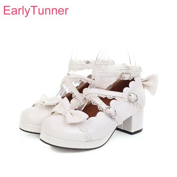 

dress shoes 2021 brand sweet white pink school lady med square heels women pumps ei773 plus big size  43 46 48, Black