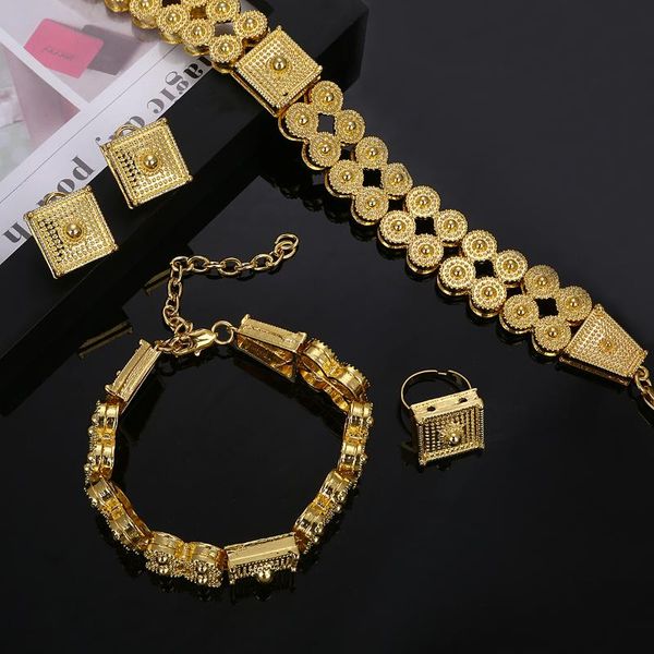 

earrings & necklace ethiopian trendy women bracelet ring eritrea habesha gold color jewelry sets, Silver