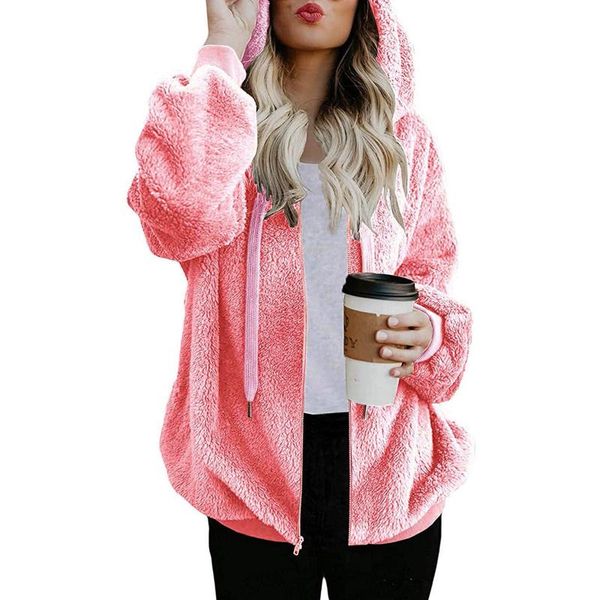 

women's hoodies & sweatshirts fashion casual pink coat sweet ladies warm velvet hooded cardigans long sleeve parka female coats autumn, Black