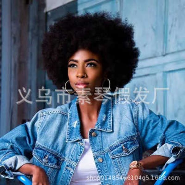 

wig lady small curly caterpillar ffy explosive wig, Black