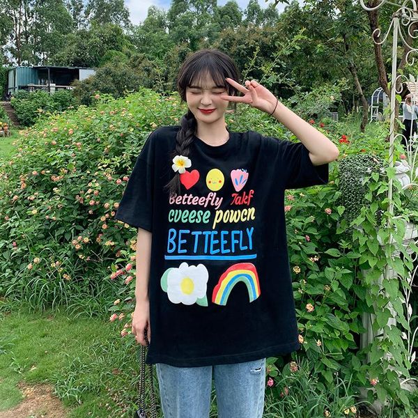 

women's t-shirt ytx1546 summer 2021 korean style loose design niche fun printing mid-length short-sleeved, White