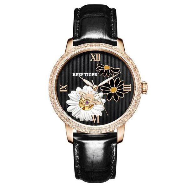 

wristwatches women wrist watch,ladies watches reef tiger lady luxury automatic mechanical wristwatch skeleton dress clock leather strap relo, Slivery;brown