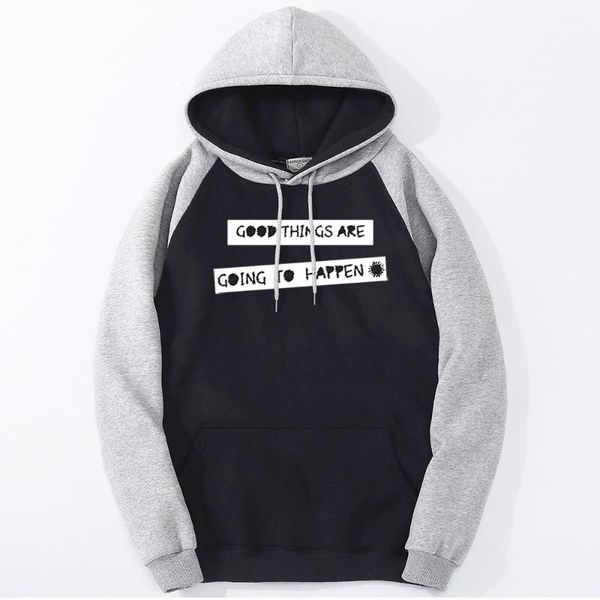 

women's hoodies & sweatshirts good things are going to happen womens clothes kawaii raglan fashion autumn fleece pullovers pocket crewn, Black
