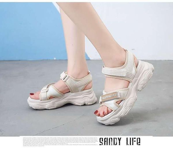 

sandals platform open toe women 2021 black beige shoes flat casual walking1