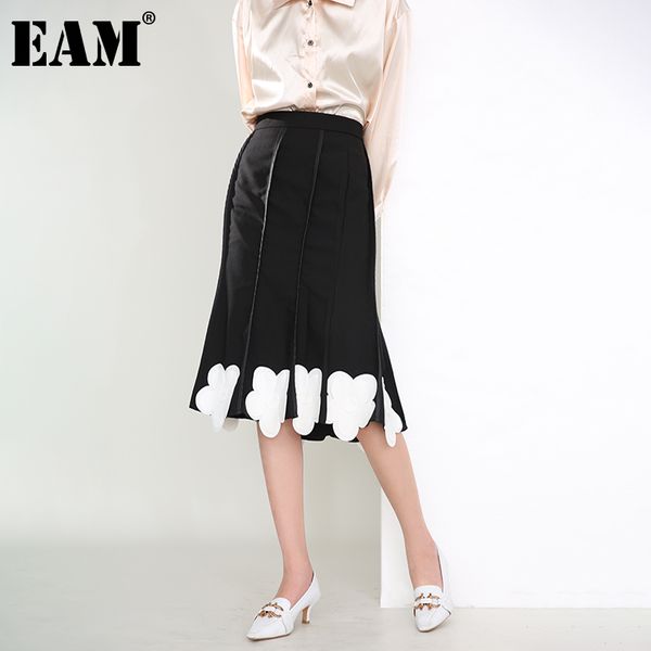 

[eam] black flower decoration fishtail high elastic waist half-body skirt women fashion spring autumn 1dd322501 210512